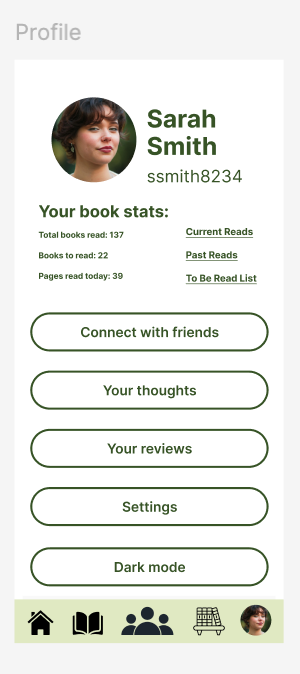 BookClub reader profile and statistics screen