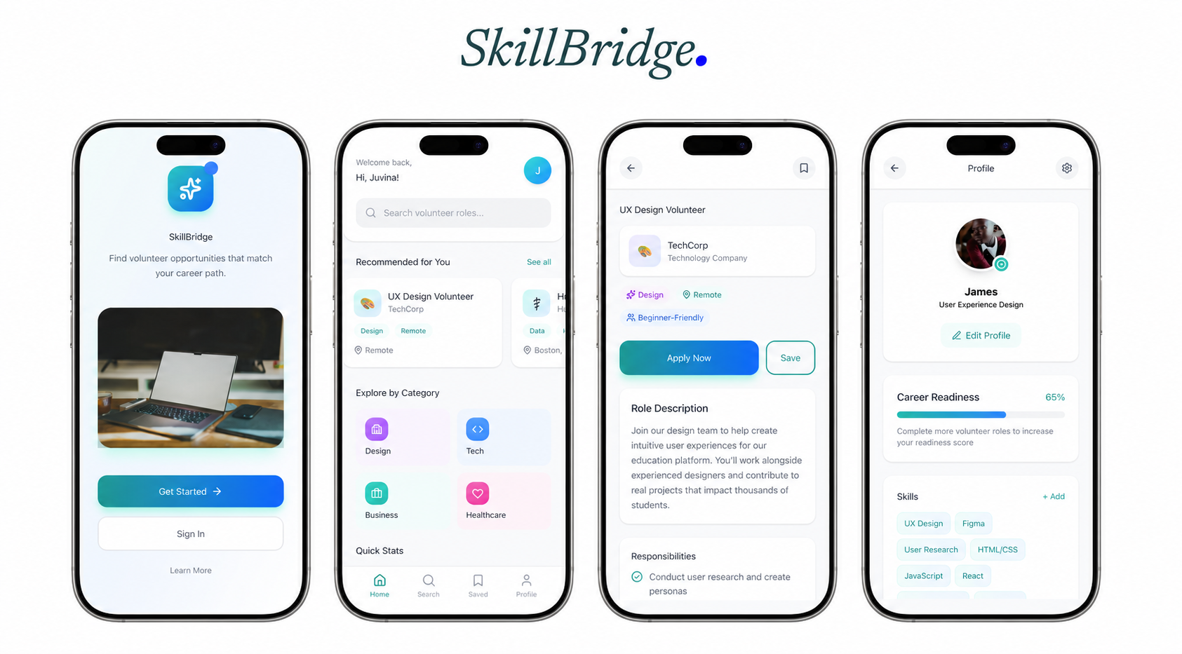SkillBridge mobile app screens